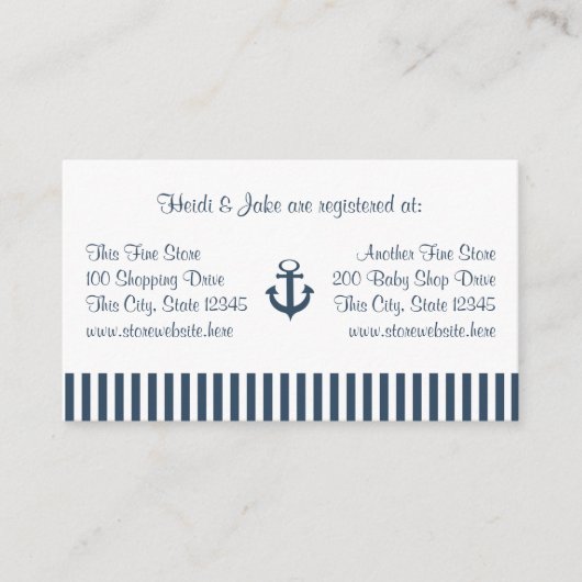 Anker en Navy Stripes Baby Registry Kaart (Voorkant)