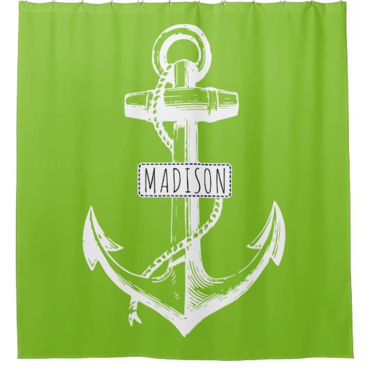  anker en noem kalk groen nautisch douchegordijn (Voorkant)