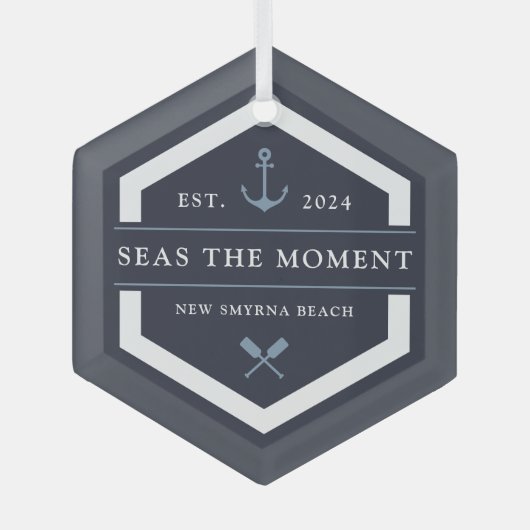 Anker en oor | Naam aangepaste boot Glas Ornament (Voorkant)