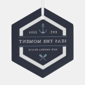 Anker en oor | Naam aangepaste boot Glas Ornament (Achterkant)