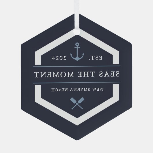 Anker en oor | Naam aangepaste boot Glas Ornament (Achterkant)