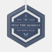 Anker en oor | Naam aangepaste boot Glas Ornament (Voorkant)