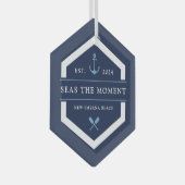 Anker en oor | Naam aangepaste boot Glas Ornament (Voorkant Rechts)