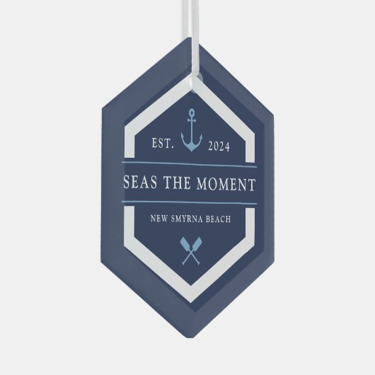 Anker en oor | Naam aangepaste boot Glas Ornament (Voorkant Rechts)