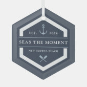 Anker en oor | Naam aangepaste boot Glas Ornament (Voorkant)