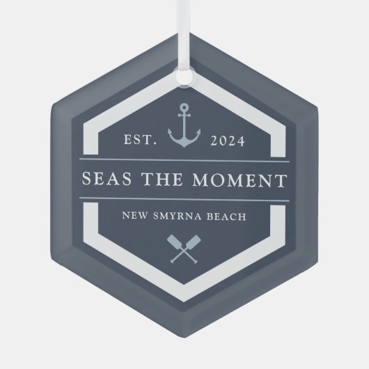 Anker en oor | Naam aangepaste boot Glas Ornament (Voorkant)