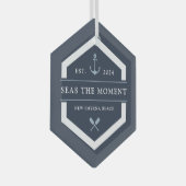 Anker en oor | Naam aangepaste boot Glas Ornament (Voorkant Rechts)