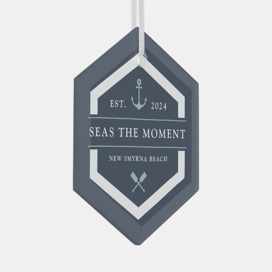 Anker en oor | Naam aangepaste boot Glas Ornament (Voorkant Rechts)