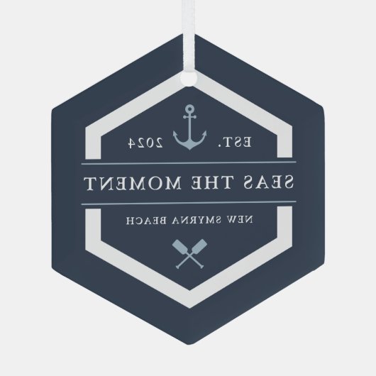 Anker en oor | Naam aangepaste boot Glas Ornament (Achterkant)