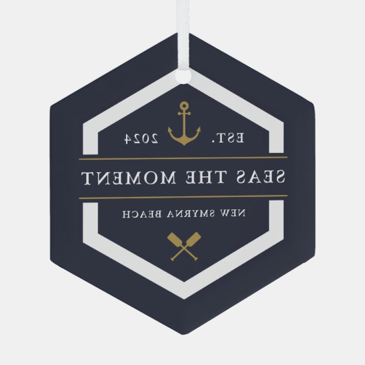 Anker en oor | Naam vaartuig Glas Ornament (Achterkant)