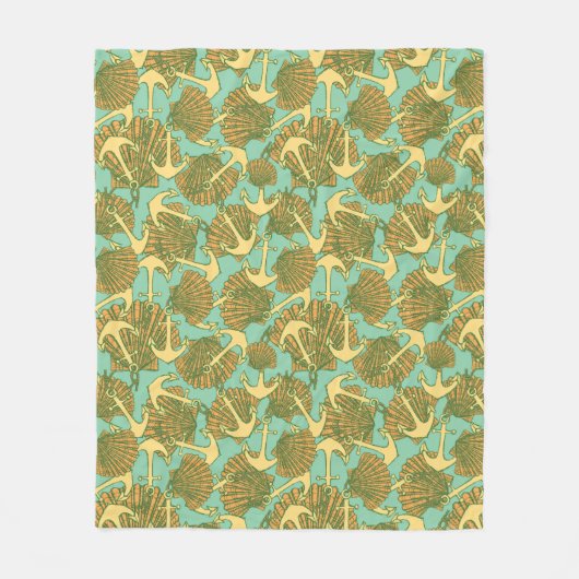 Anker en schalen in een  stijlpatroon fleece deken (Voorkant)