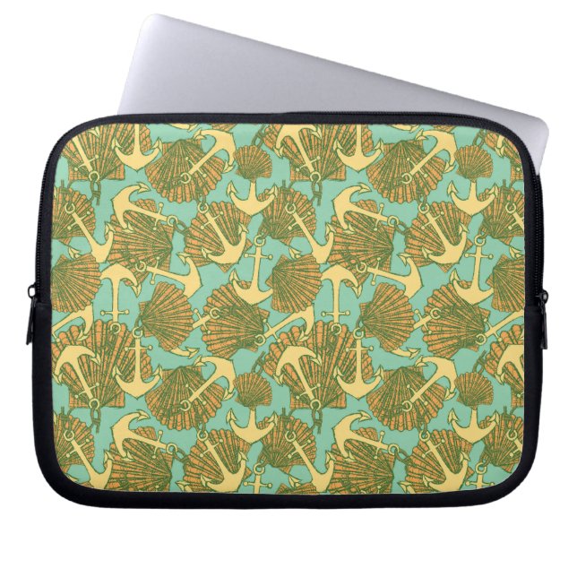 Anker en schalen in een  stijlpatroon laptop sleeve (Voorkant)