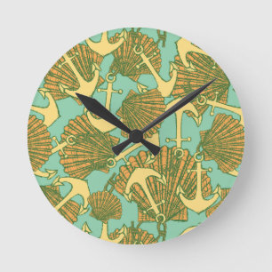 Anker en schalen in een  stijlpatroon ronde klok