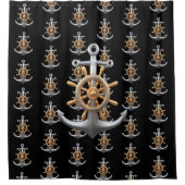 Anker en Scheepsstuurwiel Douchegordijn (Voorkant)
