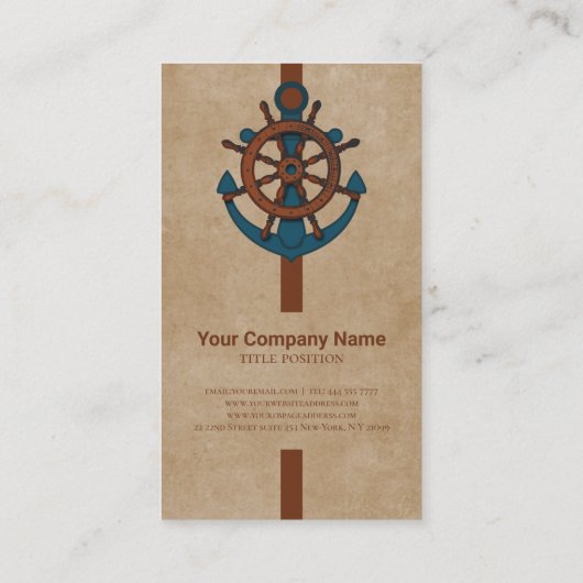 Anker en schip roer beige achtergrond visitekaartje (Achterkant)