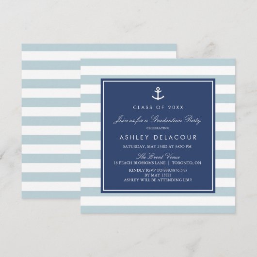 Anker en Stripes | Licht blauw Baby shower Kaart (Voorkant / Achterkant)