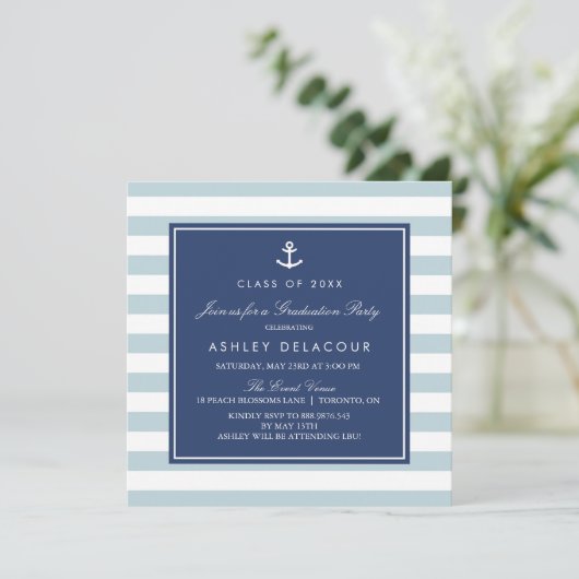 Anker en Stripes | Licht blauw Baby shower Kaart (Staand voorkant)