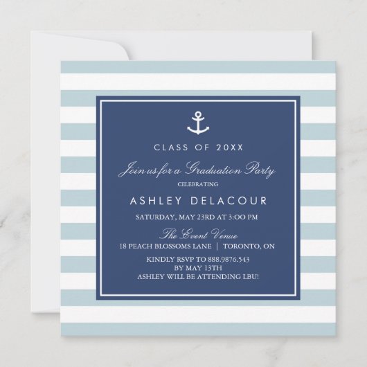 Anker en Stripes | Licht blauw Baby shower Kaart (Voorkant)