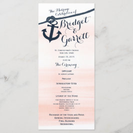 Anker en Touw Blush Navy Wedding Programma Programmakaart
