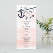 Anker en Touw Blush Navy Wedding Programma Programmakaart (Staand voorkant)