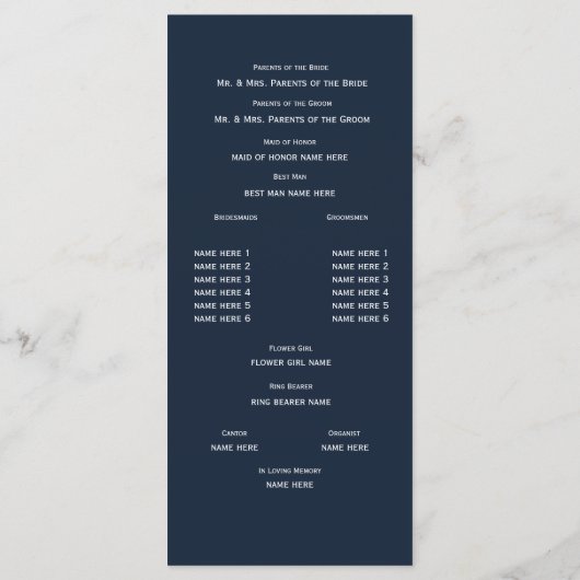 Anker en Touw Huwelijksprogramma Programmakaart (Achterkant)