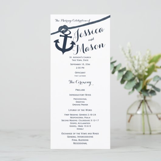 Anker en Touw Huwelijksprogramma Programmakaart (Staand voorkant)