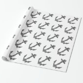 Anker en Touw in Zwart-Wit Vintage Stijl Cadeaupapier (Uitgerold)