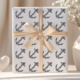 Anker en Touw in Zwart-Wit Vintage Stijl Cadeaupapier