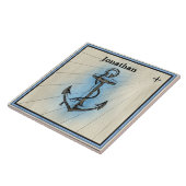 Anker en touw met een kaart ontwerp, Nautisch Tegeltje (Zijkant)