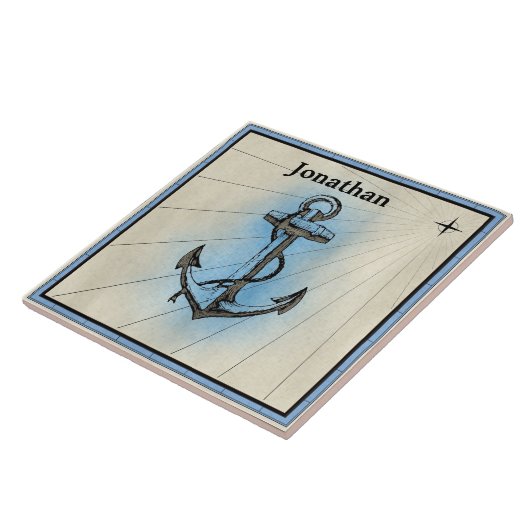 Anker en touw met een kaart ontwerp, Nautisch Tegeltje (Zijkant)