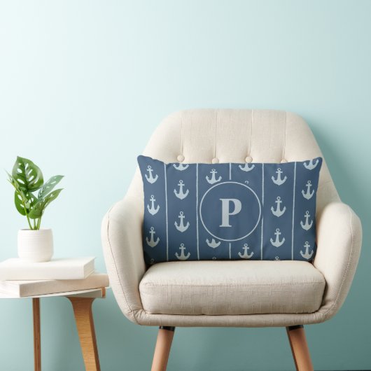 Anker en touw strepen | Monogram Kussen (Stoel)