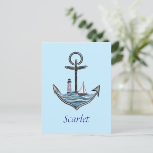 anker en vuurtoren (versie 1) briefkaart (Staand voorkant)