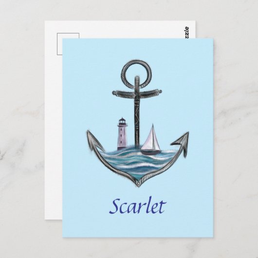 anker en vuurtoren (versie 1) briefkaart (Voorkant / Achterkant)