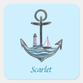  anker en vuurtoren (versie 1) vierkante sticker