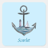  anker en vuurtoren (versie 1) vierkante sticker (Voorkant)
