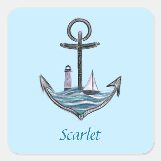 anker en vuurtoren (versie 1) vierkante sticker (Voorkant)