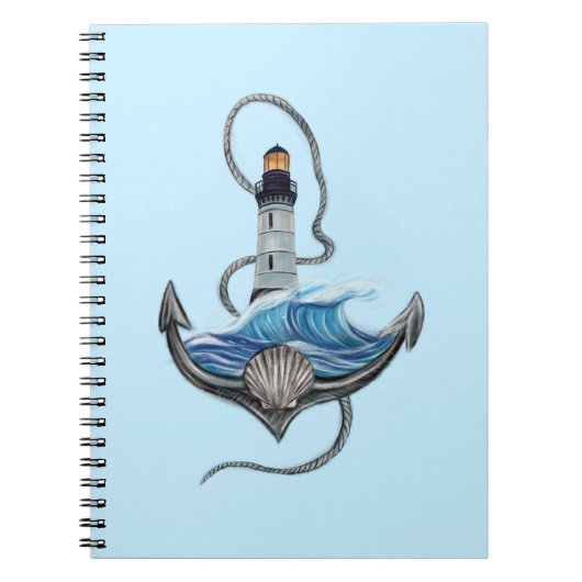 Anker en vuurtoren (versie 2) notitieboek (Voorkant)