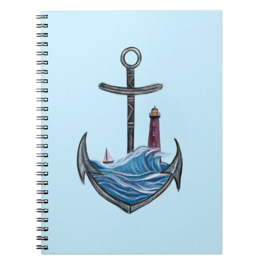 Anker en vuurtoren (versie 3) notitieboek (Voorkant)