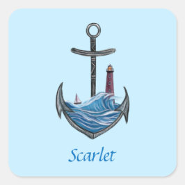 anker en vuurtoren (versie 3) vierkante sticker