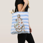 Anker en wit daisy boeket op blauwe streep tote bag (Dichtbij)