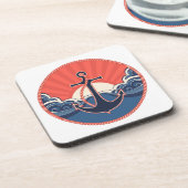 Anker en Zee golven patroon Bier Onderzetter (Linkerzijde)