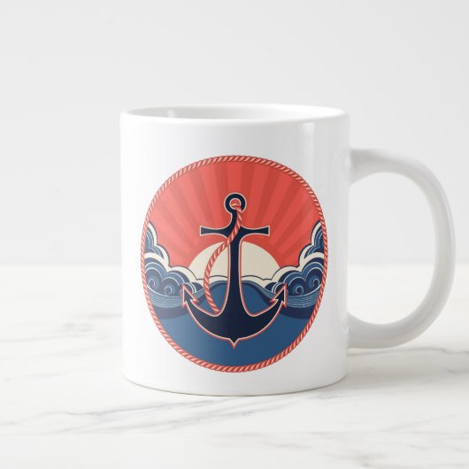 Anker en Zee golven patroon Grote Koffiekop (Rechts)