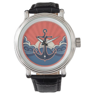 Anker en Zee golven patroon Horloge