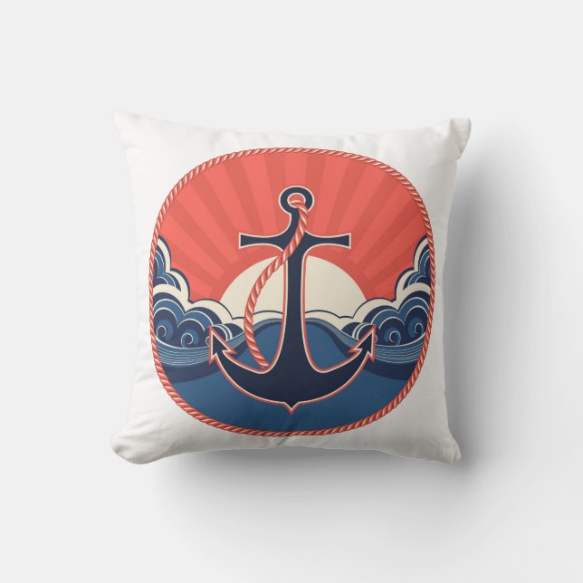 Anker en Zee golven patroon Kussen (Voorkant)