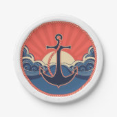 Anker en Zee golven patroon Papieren Bordje (Voorkant)