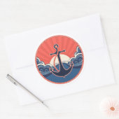 Anker en Zee golven patroon Ronde Sticker (Envelop)