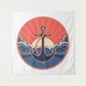 Anker en Zee golven patroon Wandkleed (Voorkant (horizontaal))