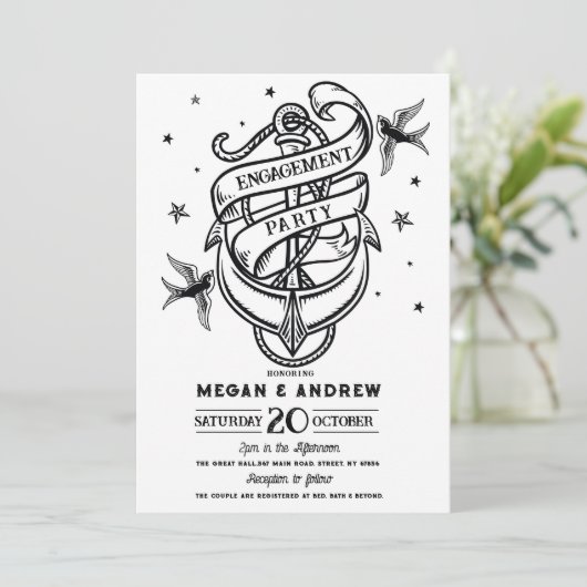 Anker Engagement Party Traditioneel Tattoo Uitnodi Kaart (Staand voorkant)