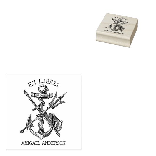 anker ex libris bibliotheek nautisch boek rubberstempel (Gestempeld)