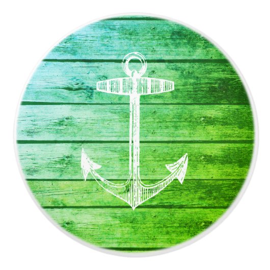 Anker Faux Hout Groene Nautische Lade knop (Voorkant)